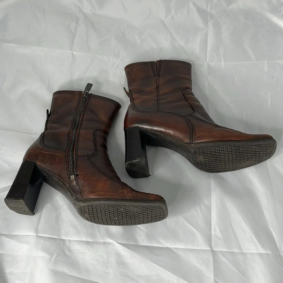 VINTAGE Y2K Spring Distressed Brown Leather Square Toe Over the Ankle Boots 36 - Picture 4 of 16